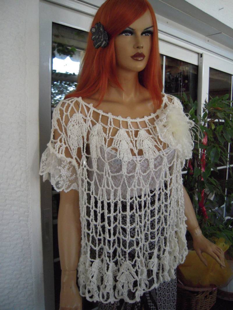 Hand Häkelspitze Cover Up Vintage Style Strick Top von GoldenYarn