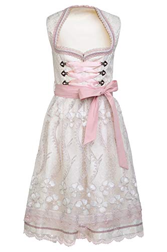 Goldenburg Dirndl Damen Midi mit Schürze 2tlg I Deutsche Marke I Edle Frauen Trachten aus Jaquard mit Spitzenschürze I Trachtenkleid von Gr 34 bis 46 GB1901w (Creme-weiß, 38) von Goldenburg