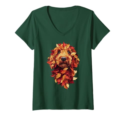 Damen Goldendoodle Labradoodle Herbstlaub Herbst Hund Doodle Mama T-Shirt mit V-Ausschnitt Damen Goldendoodle Labradoodle Herbstlaub Herbst Hund Doodle Mama T-Shirt mit V-Ausschnitt von Goldendoodle Autumn Leaves - Fall Gifts