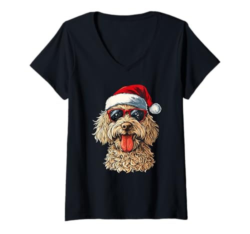 Damen Goldendoodle Labradoodle-Hunde-Weihnachtsmannmütze, lustig, Weihnachten T-Shirt mit V-Ausschnitt Damen Goldendoodle Labradoodle-Hunde-Weihnachtsmannmütze, lustig, Weihnachten T-Shirt mit V-Ausschnitt von Goldendoodle - Christmas Apparel & Gifts