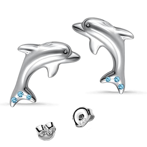 Delfin Ohrstecker aus 925 Sterling Silber mit Zirkonia Kristall Ohrringe von Goldene Hufeisen