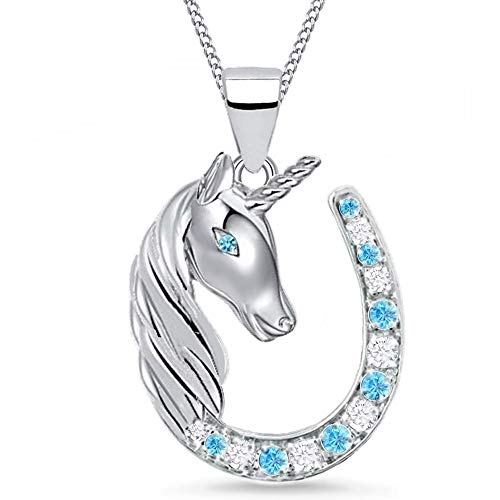 Einhorn Zirkonia Hufeisen Pferd 925 Sterling-Silber Mädchen Jungen Anhänger mit Kette von Goldene Hufeisen