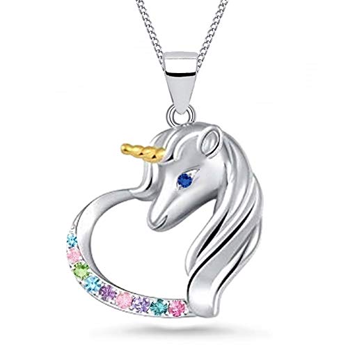 Goldene Hufeisen FÜR DICH Einhorn Micro Pavé Zirkonia Herz Pferd 925 echt Silber Mädchen Kinder Anhänger mit Kette (Multicolor, 38) von Goldene Hufeisen