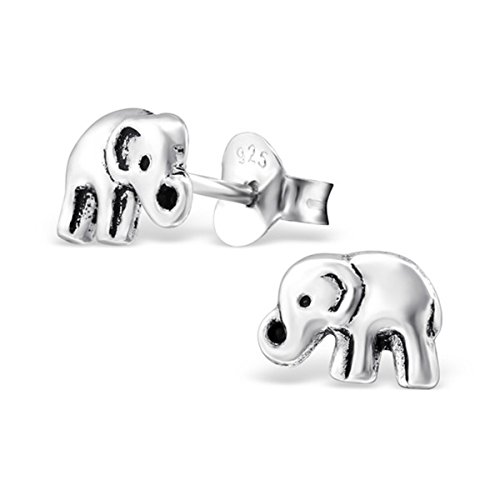 Elefant Ohrstecker 925 Echt Silber Ohrringe Mädchen Kinder Damen Geschenkidee EK04 von Goldene Hufeisen