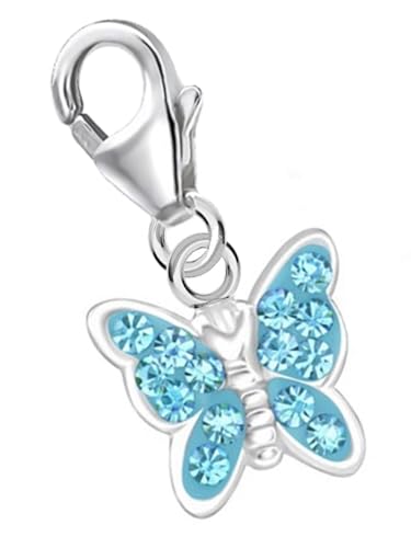 Kleine Blau Kristall Schmetterling Charm Anhänger 925 Echt Silber Mädchen Kinder Damen Baby Geschenkidee von Goldene Hufeisen