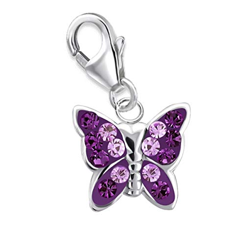 Goldene Hufeisen GH* KIDS Kleine Lila-Amethyst Kristall Schmetterling Charm Anhänger 925 Echt Silber Mädchen Kinder Damen Baby Geschenkidee von Goldene Hufeisen
