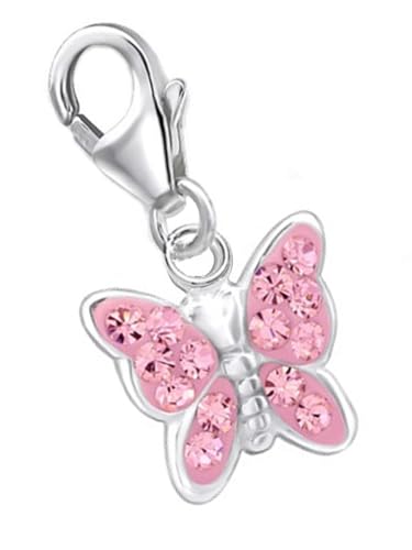 für Dich Rosa Kristall Schmetterling Charm Anhänger 925 Echt Silber Mädchen Kinder Damen Geschenkidee von Goldene Hufeisen