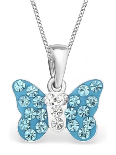 Mini Kristall Schmetterling 38cm Halskette 925 Sterling-Silber Mädchen Kinder, Blau von Goldene Hufeisen