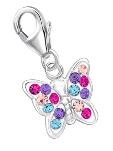 Mini Multicolor Kristall Schmetterling Charm Anhänger 925 Echt Sterling Silber Mädchen Kinder Damen Baby von Goldene Hufeisen