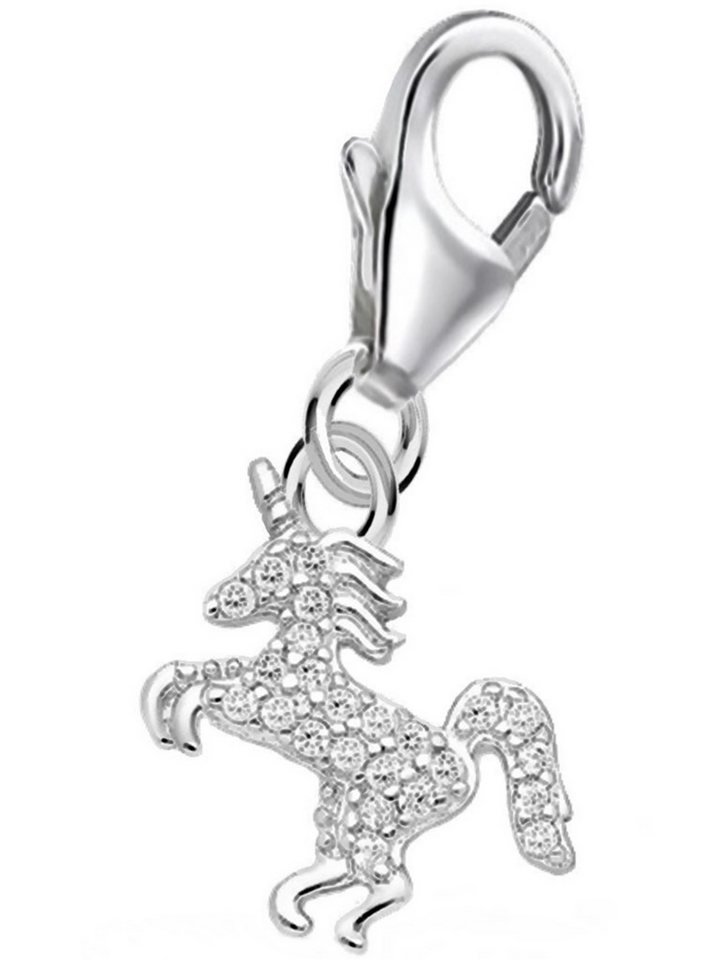 Goldene Hufeisen Charm-Einhänger Einhorn Zirkonia Kristall Karabiner Charm Anhänger aus 925 Silber (1 Stück, inkl. Etui), rhodiniert von Goldene Hufeisen