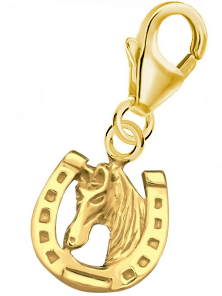 Goldene Hufeisen Charm-Einhänger Hufeisen Pferd Karabiner Charm 925 Sterling-Silber Gold vergoldet, Armbänder oder Kettenanhänger Glücksbringer von Goldene Hufeisen