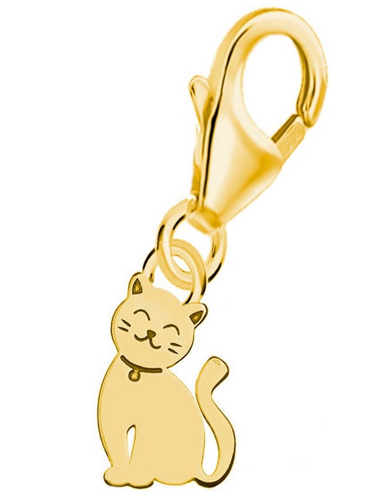 Goldene Hufeisen Charm-Einhänger Katze Charm Anhänger für Bettelarmband aus 925 Silber Vergoldet (inkl. Etui), für Gliederarmband oder Halskette von Goldene Hufeisen