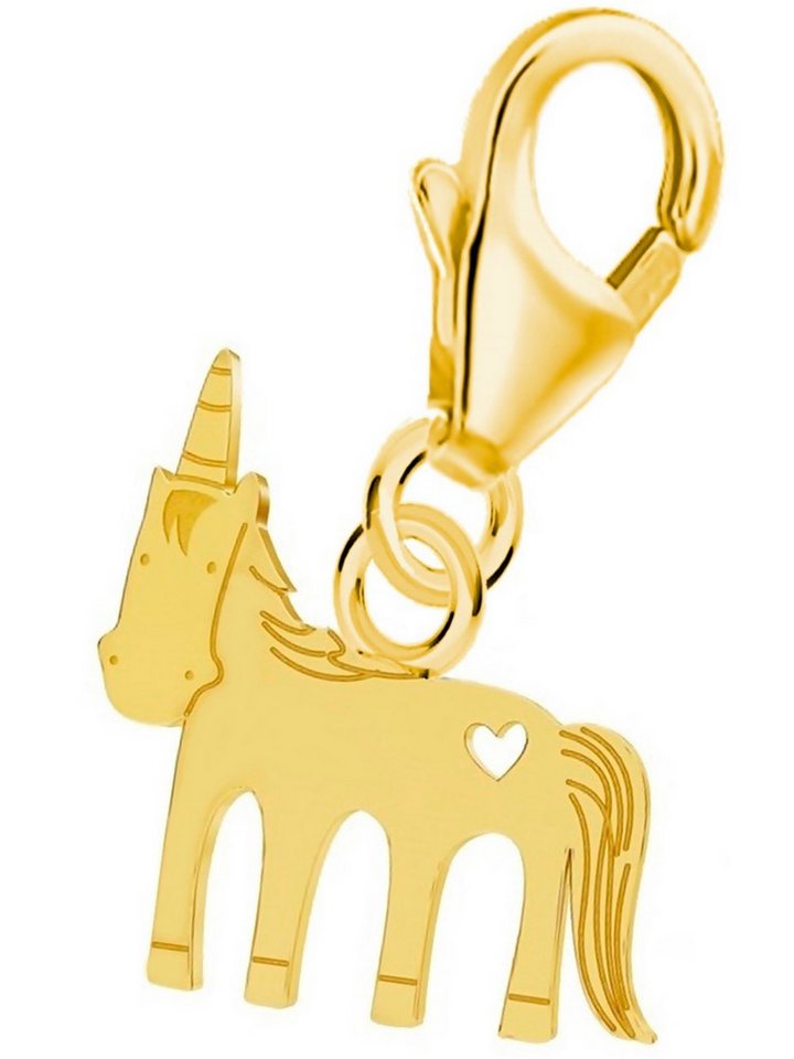 Goldene Hufeisen Charm-Einhänger Mini Einhorn Karabiner Charm 925 Sterling Silber Vergoldet (1 Stück, inkl. Etui), Gelbgold überzogen von Goldene Hufeisen