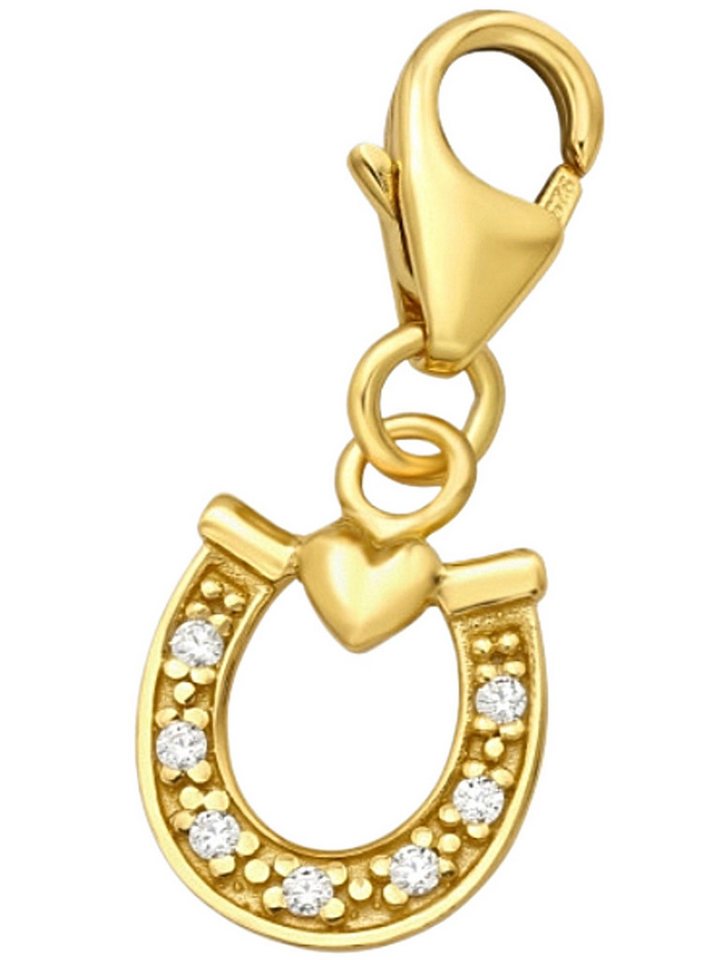 Goldene Hufeisen Charm Herz Herz Hufeisen Charm Anhänger 925 Sterling Silber Gelbgold vergoldet von Goldene Hufeisen