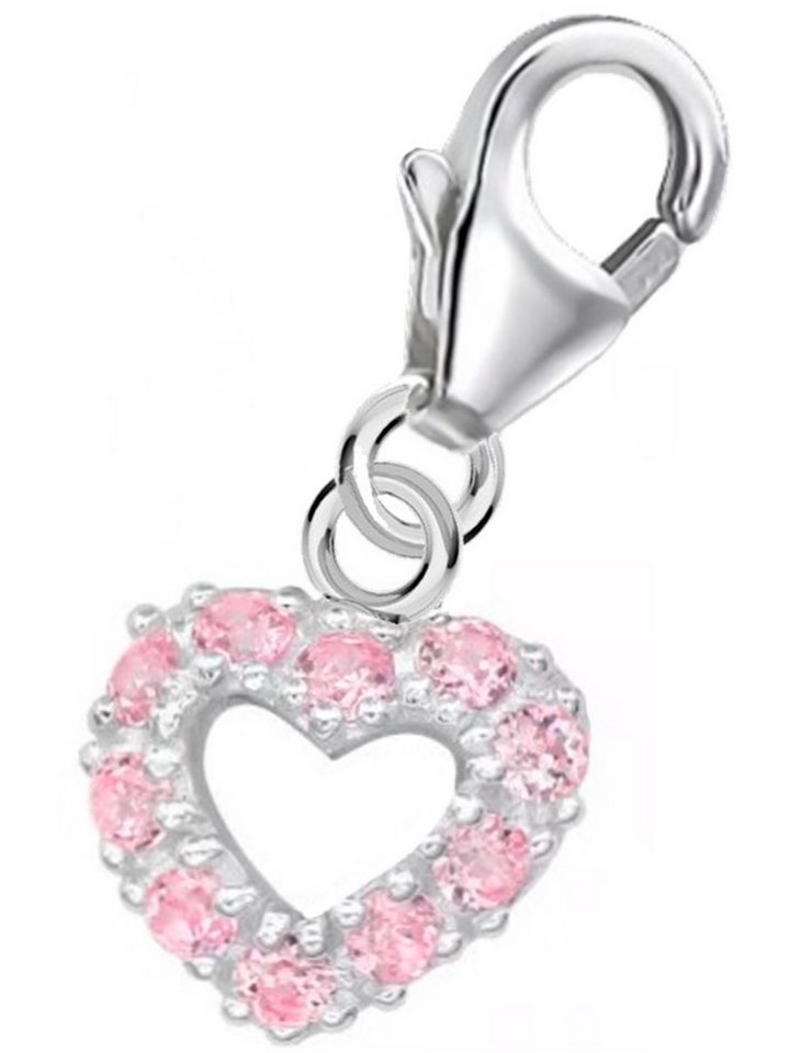 Goldene Hufeisen Charm Herz Herz Rosa Zirkonia Karabiner Charm Anhänger 925 Silber Mädchen Damen von Goldene Hufeisen