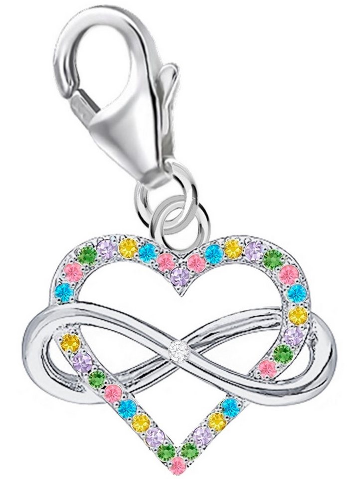 Goldene Hufeisen Charm Herz Herz Unendlichkeit Zirkonia Charm Anhänger aus 925 Sterling Silber (1 Stück, inkl. Etui), rhodiniert von Goldene Hufeisen