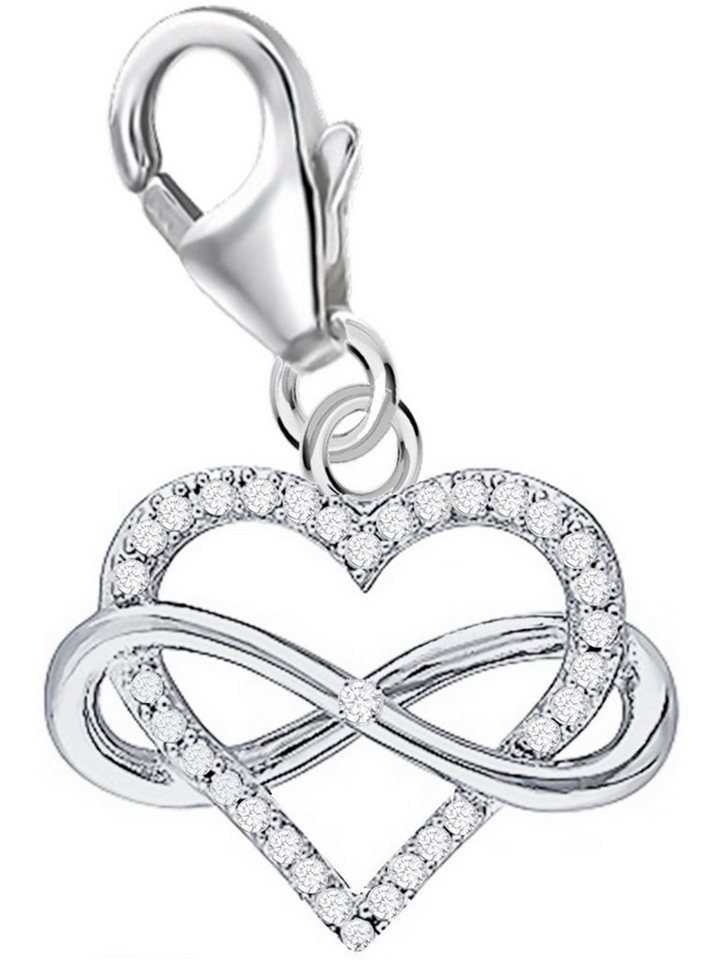 Goldene Hufeisen Charm Herz Herz Unendlichkeit Zirkonia Charm Anhänger aus 925 Sterling Silber (1 Stück, inkl. Etui), rhodiniert von Goldene Hufeisen