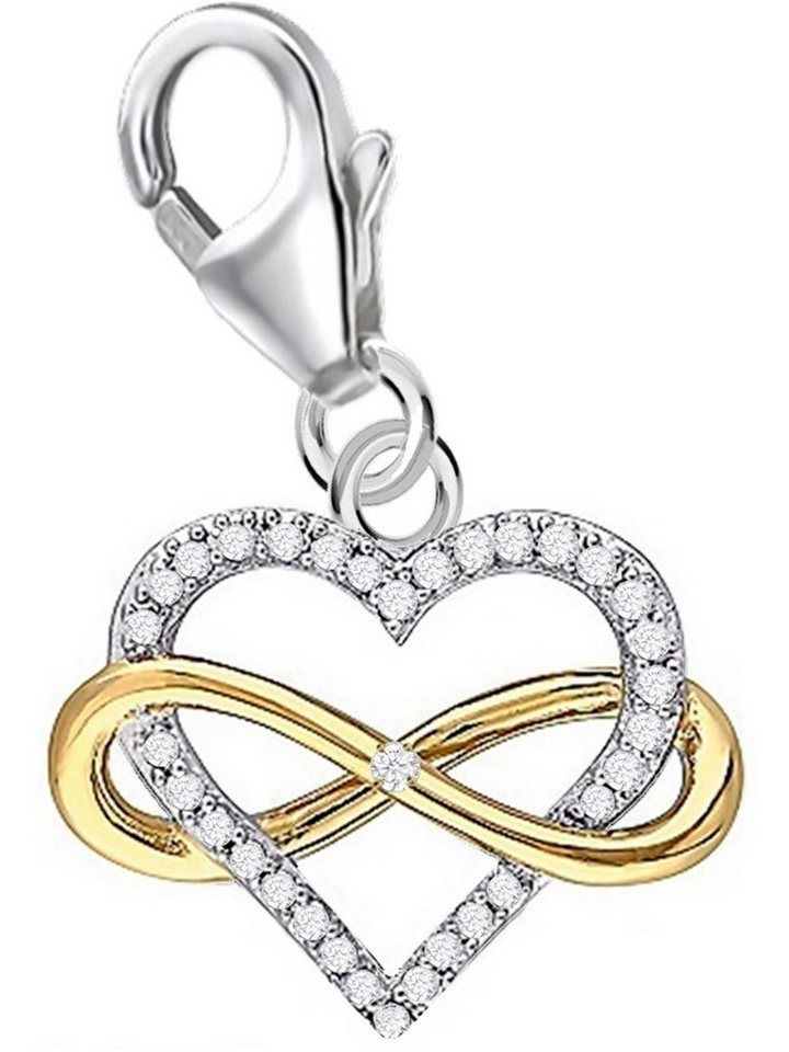 Goldene Hufeisen Charm Herz Herz Unendlichkeit Zirkonia Charm Anhänger 925 Silber teil Vergoldet (1 Stück, inkl. Etui), rhodiniert von Goldene Hufeisen