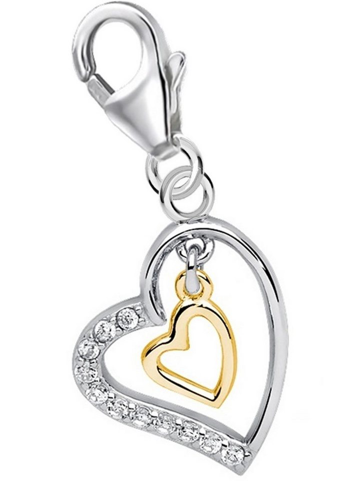 Goldene Hufeisen Charm Herz Herz Zirkonia Charm Anhänger aus 925 Sterling Silber (1 Stück, inkl. Etui), rhodoniert teil Gelbgold überzogen von Goldene Hufeisen