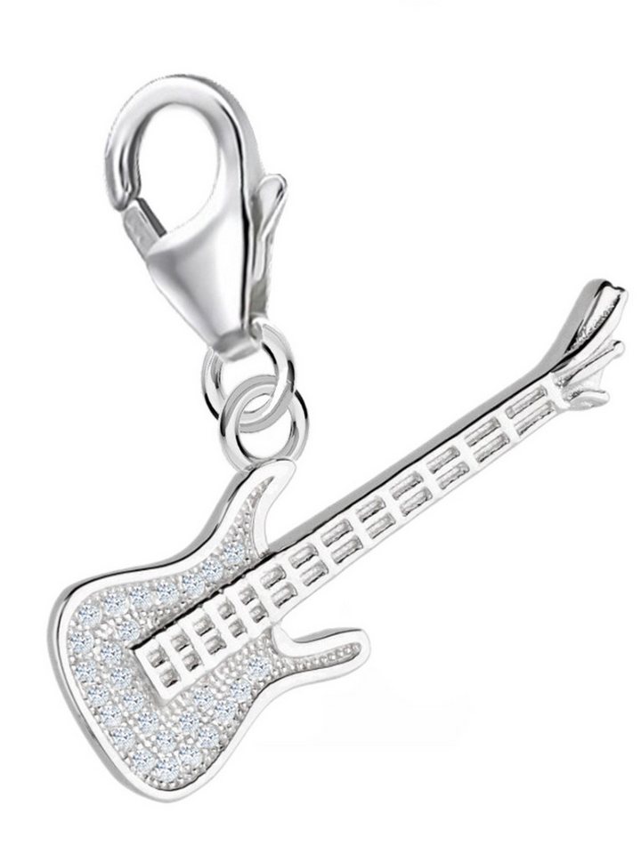 Goldene Hufeisen Charm Kristall Charm Anhänger Silber Fender Gitarre 925 Sterling Armband Karabiner, Charm Silberschmuck mit Zirkonia für Herren und Damen von Goldene Hufeisen