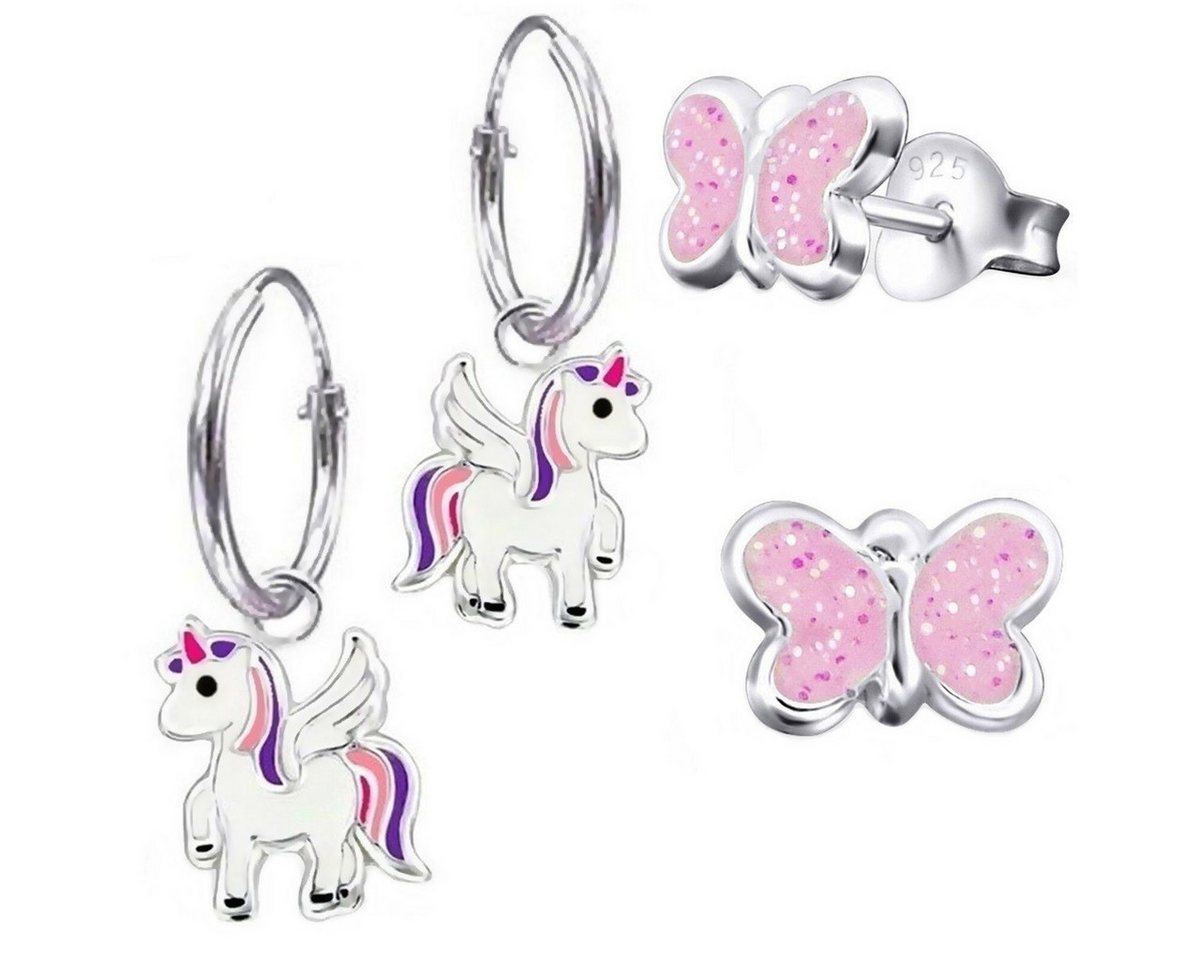 Goldene Hufeisen Creolen-Set 2 Paar Set Mädchen Kinder Ohrstecker Creolen Einhorn 925 Silber (inkl. Etui, 4-tlg), Kinderschmuck von Goldene Hufeisen