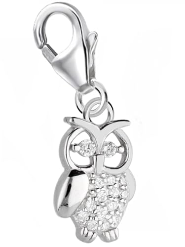 Goldene Hufeisen Charm Anhänger Eule 925 Silber Zirkonia Vogel von Goldene Hufeisen
