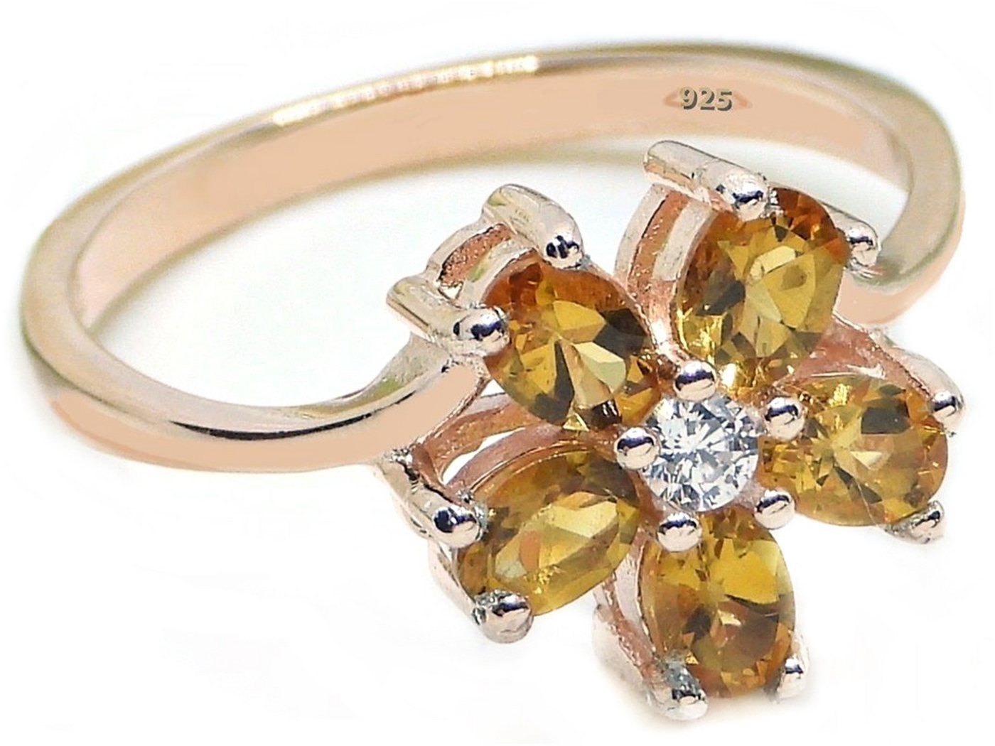 Goldene Hufeisen Goldring Citrin Ring 925 Silber Rosegold Damen Edelsteine Fingerring, Edelsteinschmuck für Damen von Goldene Hufeisen