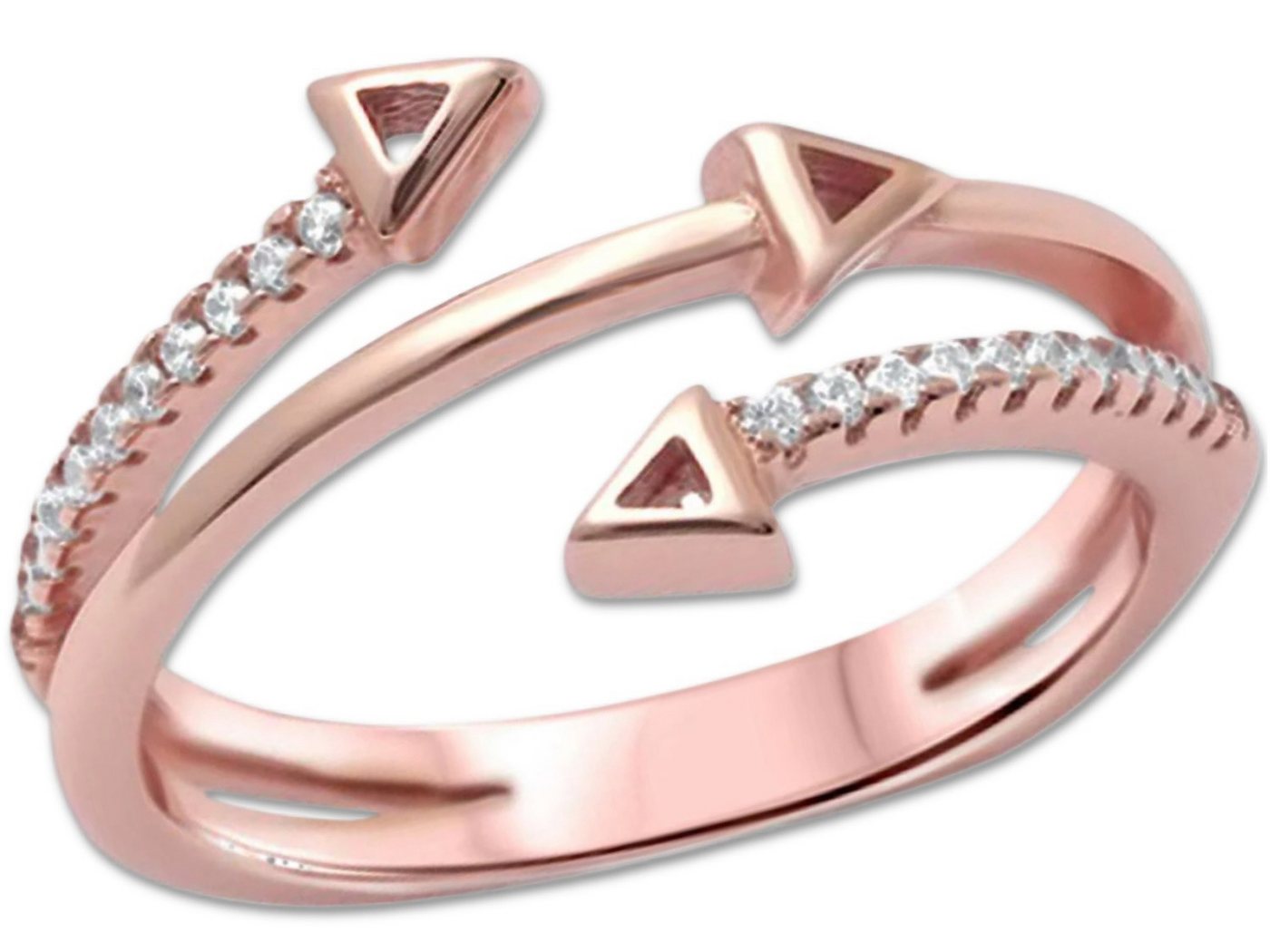 Goldene Hufeisen Goldring Damen Fingerring 925 Sterling-Silber Rosegold vergoldet Dreieck-Pfeil, Split Shank Damen Ring von Goldene Hufeisen