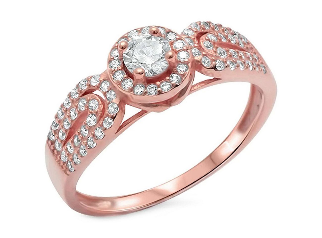 Goldene Hufeisen Goldring Damen Halo Ring 925 Sterling-Silber Rosegold vergoldet, Damen Zirkonia Halo-Ring von Goldene Hufeisen