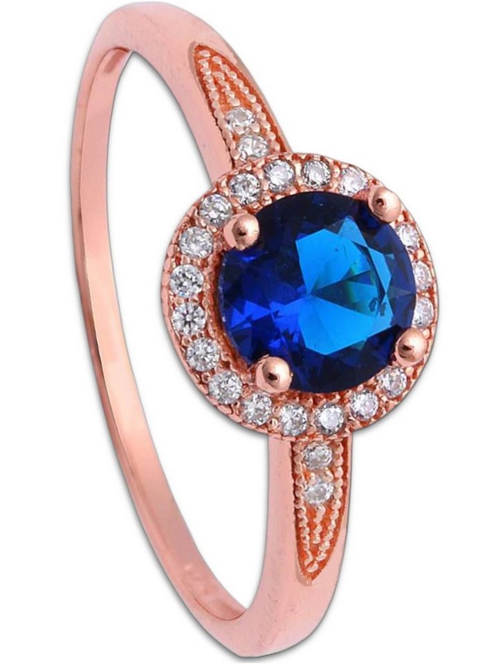 Goldene Hufeisen Goldring Damen Halo-Ring Fingerring 925 Sterling-Silber Rosegold vergoldet, Damen Haloring Saphir-Blau von Goldene Hufeisen