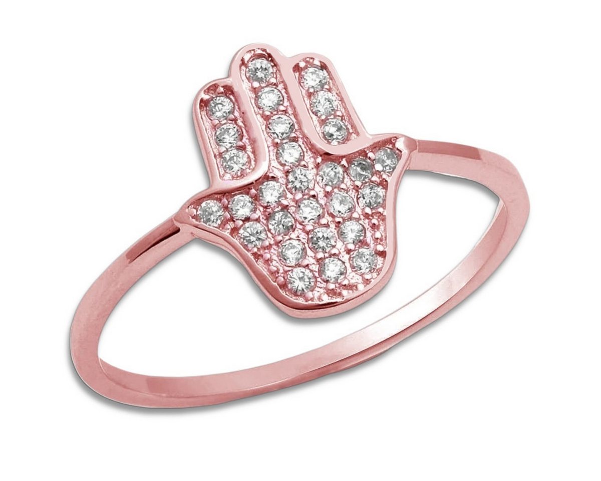 Goldene Hufeisen Goldring Damen Hamsa Hand Fingerring 925 Sterling-Silber Rosegold vergoldet, anlaufgeschützt von Goldene Hufeisen