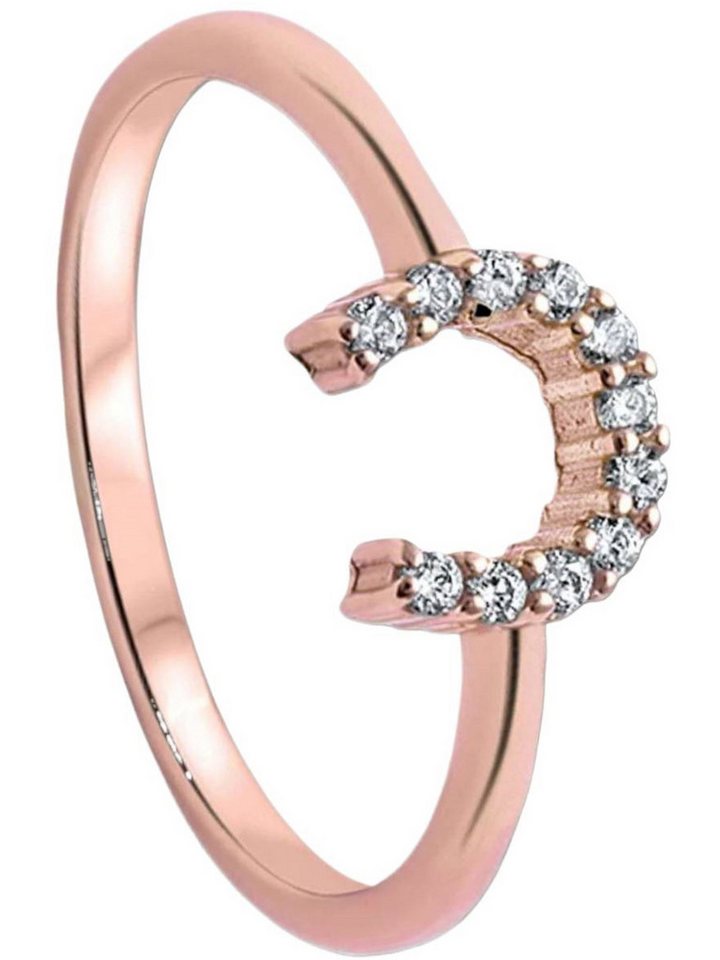 Goldene Hufeisen Goldring Damen Hufeisen Fingerring 925 Sterling-Silber Rosegold vergoldet, anlaufgeschützt von Goldene Hufeisen