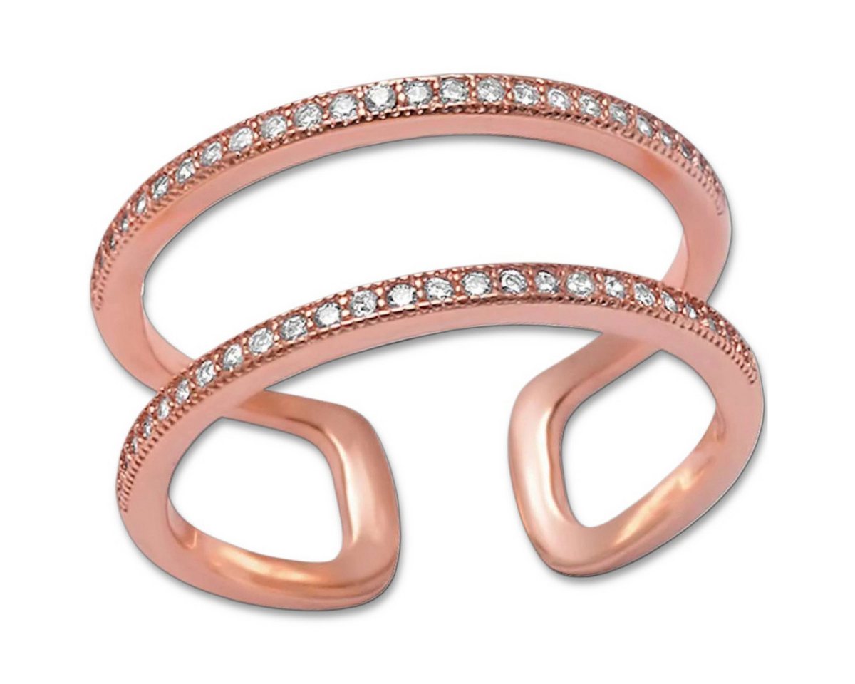 Goldene Hufeisen Goldring Damen Offener Fingerring 925 Sterling-Silber Rosegold vergoldet, zweireihige Memoire Finger-Ring von Goldene Hufeisen