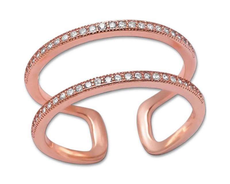 Goldene Hufeisen Goldring Damen Offener Fingerring 925 Sterling-Silber Rosegold vergoldet, zweireihige Memoire Finger-Ring von Goldene Hufeisen