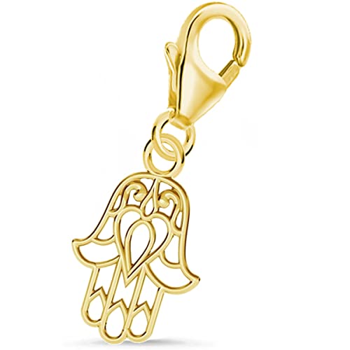 Goldene Hufeisen Hamsa-Hand Karabiner Charm Anhänger für Bettelarmband aus 925 Silber Vergoldet von Goldene Hufeisen