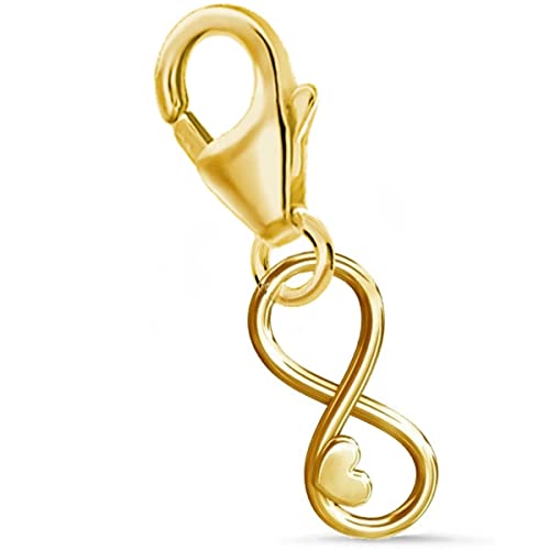 Goldene Hufeisen Herz Unendlichkeit Karabiner Charm Anhänger für Bettelarmband 925 Silber Vergoldet von Goldene Hufeisen