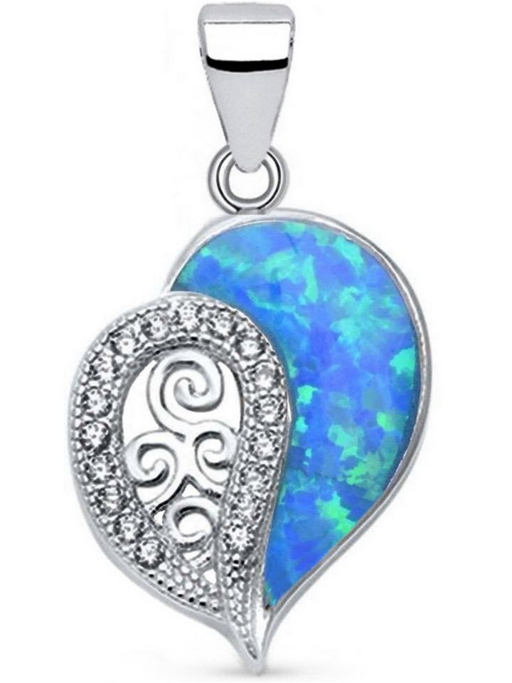 Goldene Hufeisen Herzanhänger Opal Herz Anhänger aus 925 Sterling Silber Kettenanhänger mit Zirkonia (inkl. Etui), Rhodiniert, Anlaufgeschützt von Goldene Hufeisen