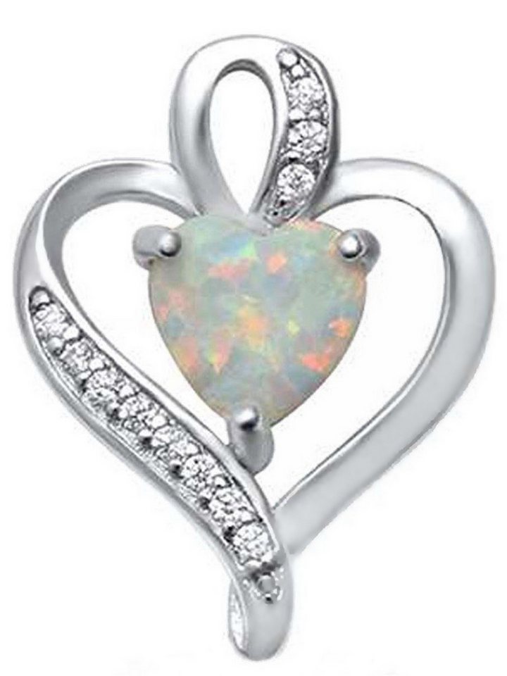 Goldene Hufeisen Herzanhänger Opal Herz Zirkonia Gleiter Anhänger aus 925 Sterling Silber Rhodiniert (inkl. Etui), Anlaufgeschützt von Goldene Hufeisen