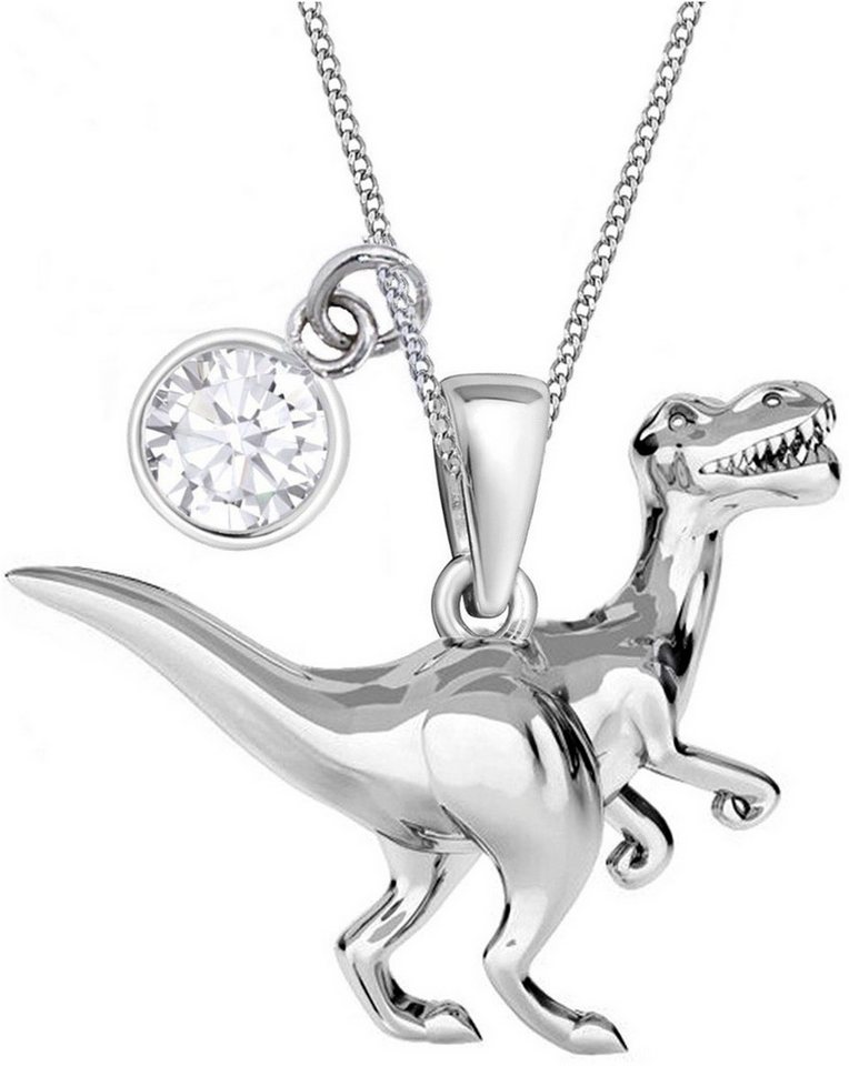 Goldene Hufeisen Kette mit Anhänger Dinosaurier Halskette aus 925 Silber mit Zirkonia Weiss Kette 45cm (3-tlg, inkl. Etui), mit Zirkonia von Goldene Hufeisen