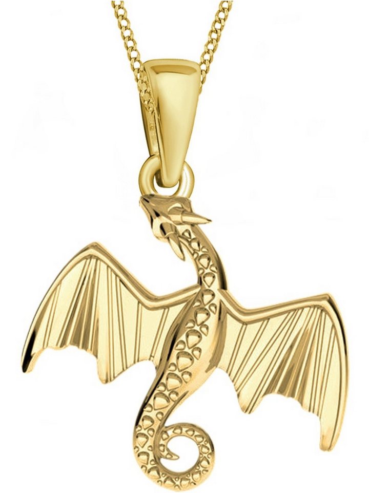 Goldene Hufeisen Kette mit Anhänger Drache Kette Anhänger 925 Sterling Silber Gold vergoldet, Drachen-Schmuck Halskette von Goldene Hufeisen