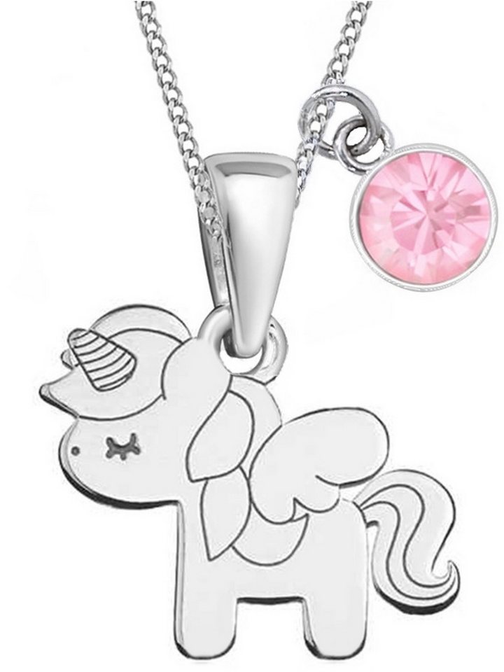 Goldene Hufeisen Kette mit Anhänger Mini Pferd Einhorn Anhänger mit 38cm Kette 925 Silber mit Zirkonia (3-tlg, inkl. Etui), Mädchen-Schmuck von Goldene Hufeisen