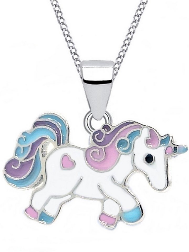 Goldene Hufeisen Kette mit Anhänger Einhorn Anhänger mit Kette aus 925 Sterling Silber mit Emaille Pferd (2-tlg, inkl. Etui), Rhodiniert von Goldene Hufeisen