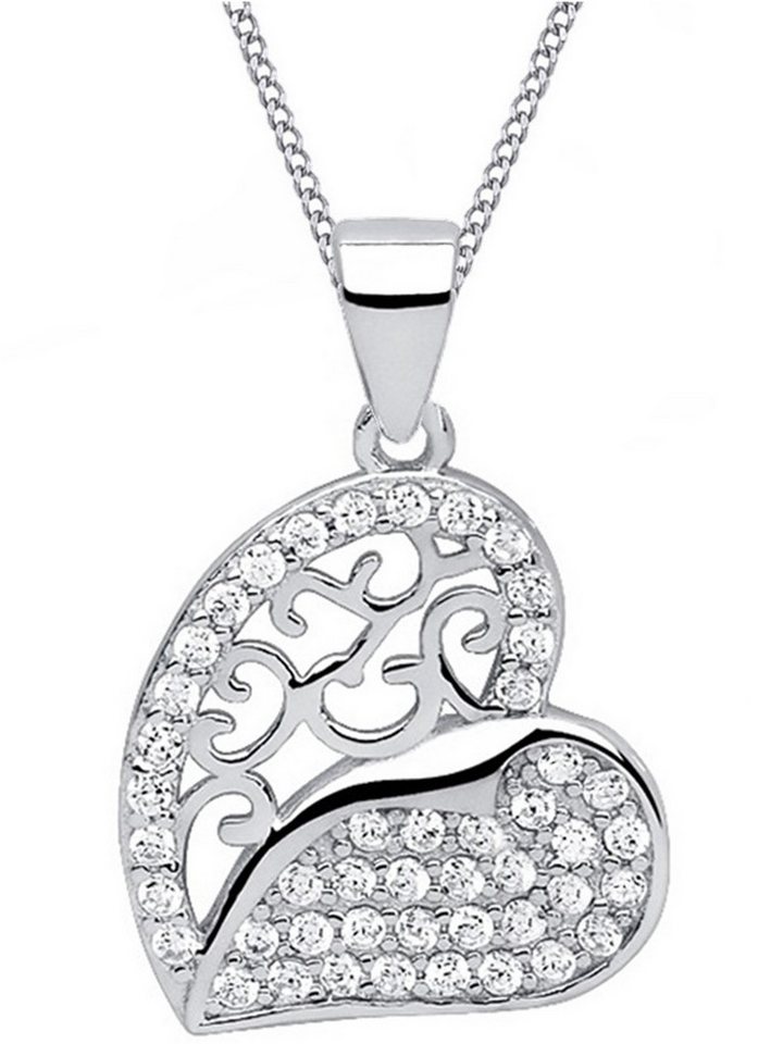 Goldene Hufeisen Herzkette Filigraner Herz Anhänger mit Kette 925 Sterling Silber Rhodiniert (2-tlg, inkl. Etui), Rhodiniert von Goldene Hufeisen