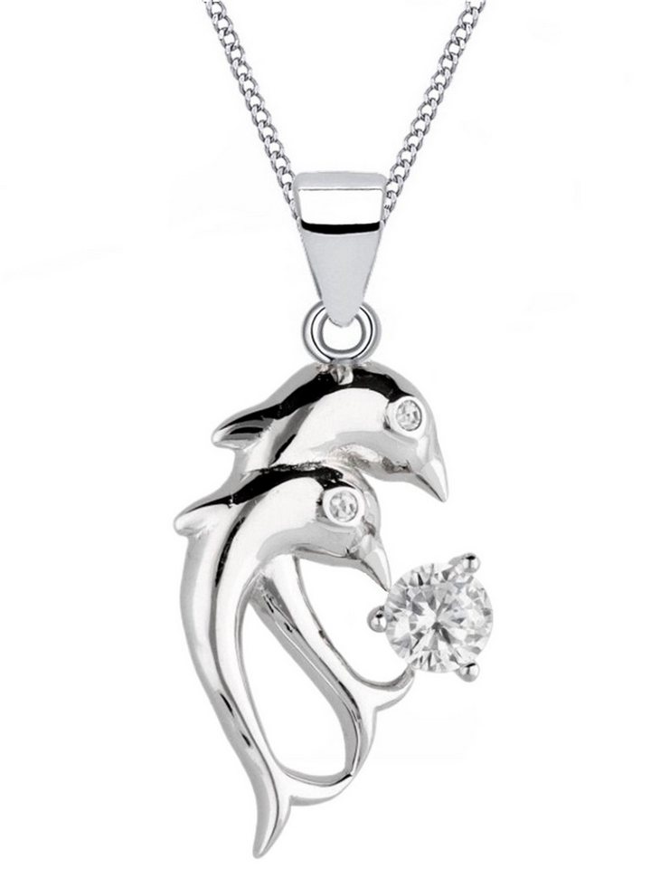 Goldene Hufeisen Kette mit Anhänger Eine süße Silberkette mit Delfinanhänger für Mädchen, 46172, 925 Sterling Silber mit Zirkonia, Silberschmuck für Kinder von Goldene Hufeisen