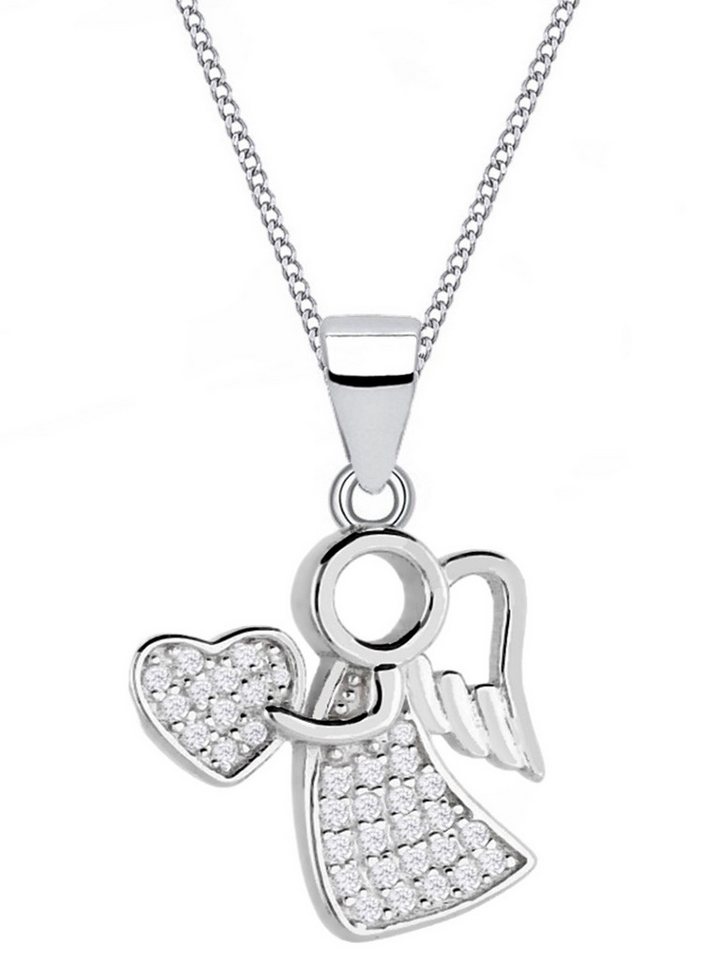 Goldene Hufeisen Kette mit Anhänger Halskette Kinder Engel Anhänger 925 Silber Mädchen Echtschmuck, 925 Sterling Silber mit Zirkonia, Silberschmuck für Kinder von Goldene Hufeisen