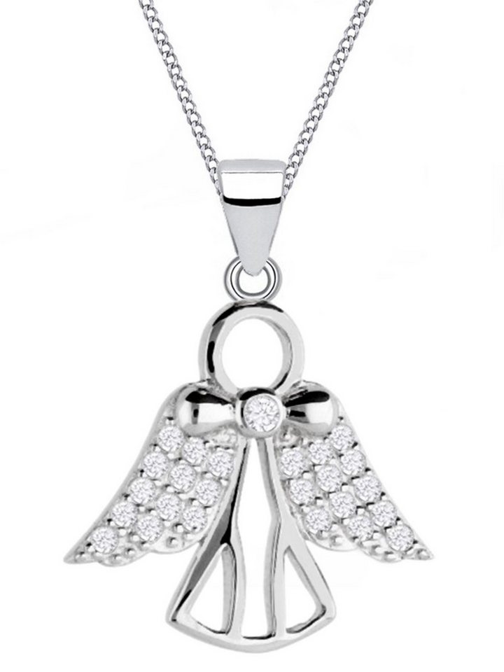 Goldene Hufeisen Kette mit Anhänger Halskette Kinder Engel Anhänger Kette 925 Silber Echtschmuck, 925 Sterling Silber mit Zirkonia, Silberschmuck für Kinder von Goldene Hufeisen