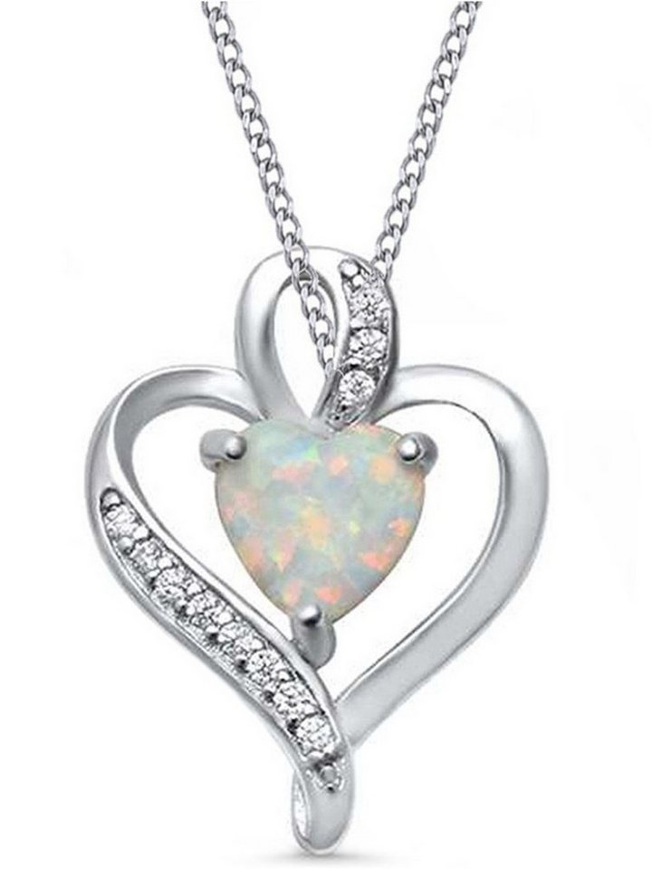 Goldene Hufeisen Kette mit Anhänger Hell Opal Anhänger mit 45cm Kette aus 925 Silber mit Zirkonia Klar (2-tlg, inkl. Etui), Rhodiniert von Goldene Hufeisen