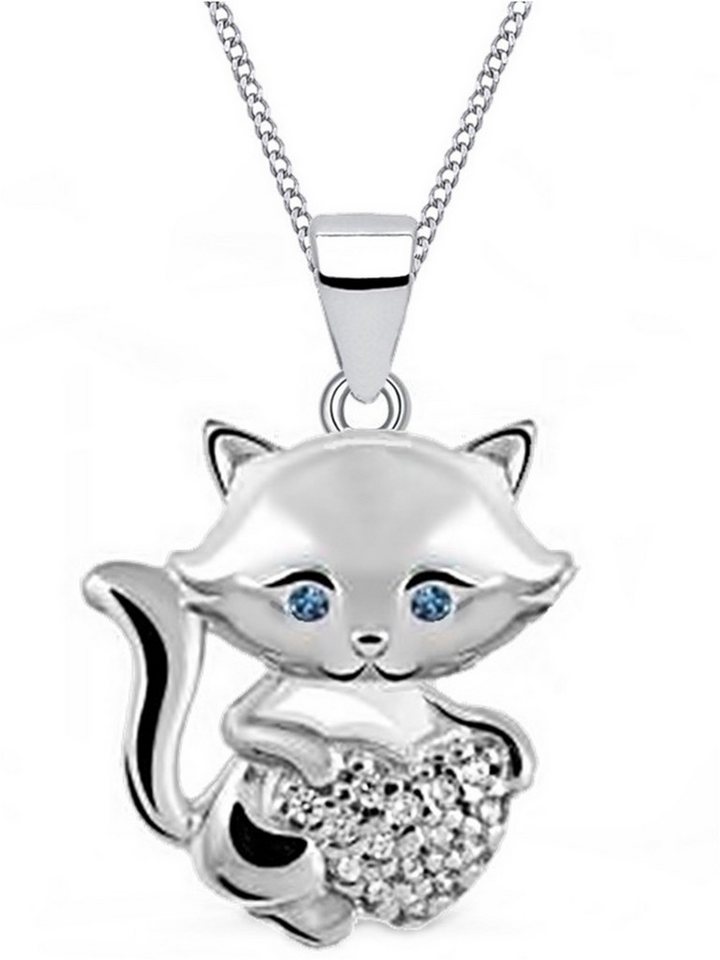 Goldene Hufeisen Kette mit Anhänger Herz Katze Kätzchen 45cm Halskette 925 Silber mit Zirkonia (2-tlg, inkl. Etui), Damen, Herren Katzen-Schmuck von Goldene Hufeisen