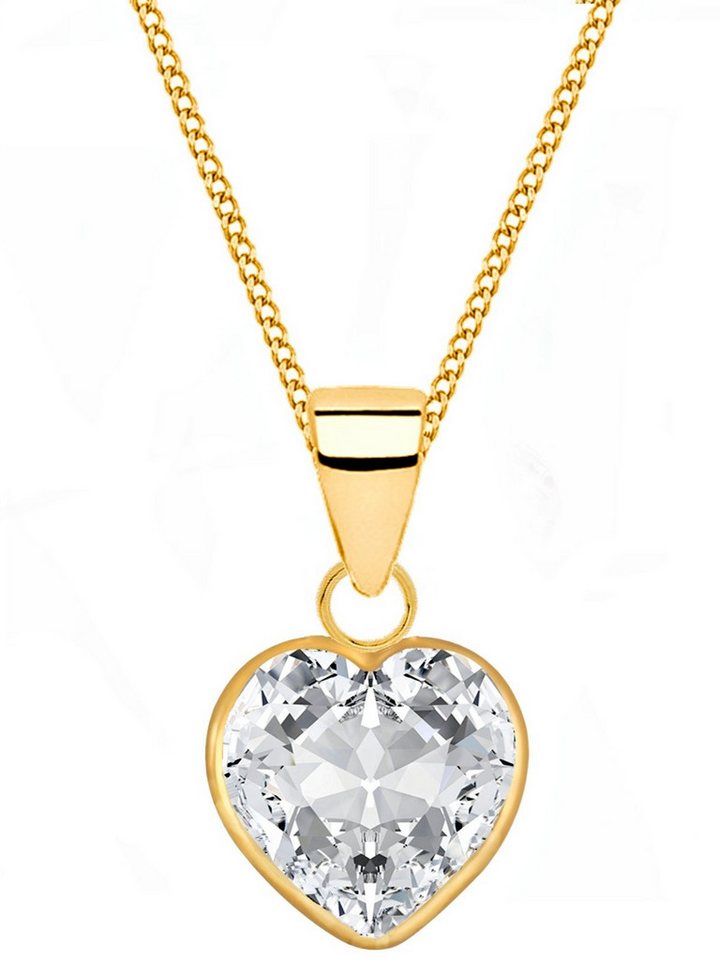 Goldene Hufeisen Kette mit Anhänger Kristallklarer Herzanhänger Goldkette - passend zu jedem Anlass, 925 Sterling Silber (hypoallergen) von Goldene Hufeisen