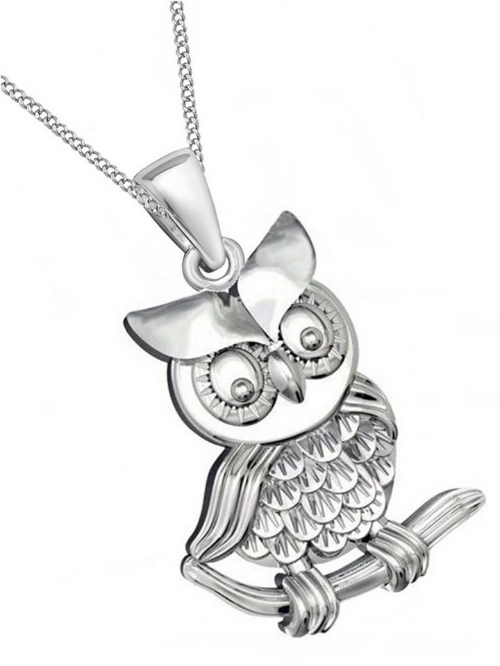 Goldene Hufeisen Kette mit Anhänger Halskette Mädchen Kinder Eule auf Ast 925 Silber Vogel (2-tlg, inkl. Etui), Halskette für Kinder von Goldene Hufeisen